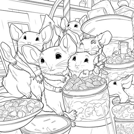 Black and white coloring pages for kids, simple lines, cartoon style, happy, cute, funny, animal in the worldのイラスト素材