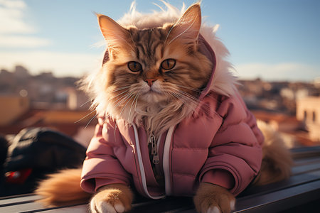 a cat  is lying On the roof, wide angle view, full-body ,AI illustration, digital, virtual, generativeの素材