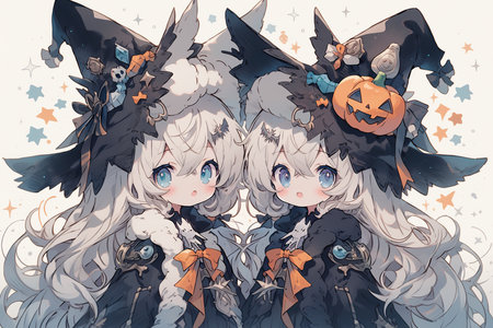 Halloween poster, halloween poster for kids ,anime style ,AI illustration, digital, virtual, generativeの素材
