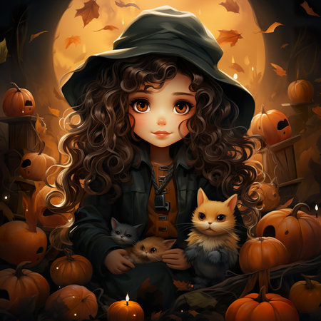 Halloween poster, halloween poster for kids ,anime style ,AI illustration, digital, virtual, generativeの素材