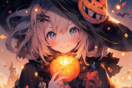 Halloween poster, halloween poster for kids ,anime style ,AI illustration, digital, virtual, generativeの素材