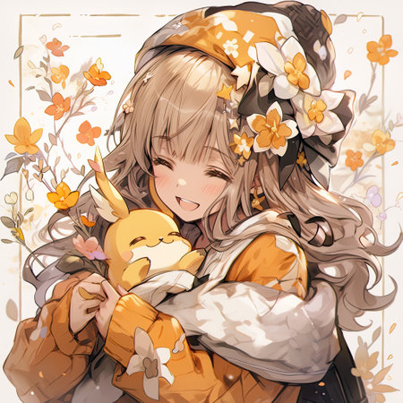 Anime girls are beautiful, cute, and full of cheer, capturing hearts with their charm and vibrant personalities ,AI illustration, digital, virtual, generativeの素材