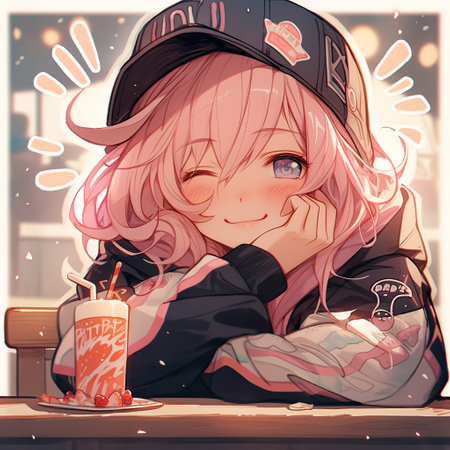 Anime girls are beautiful, cute, and full of cheer, capturing hearts with their charm and vibrant personalities ,AI illustration, digital, virtual, generativeの素材