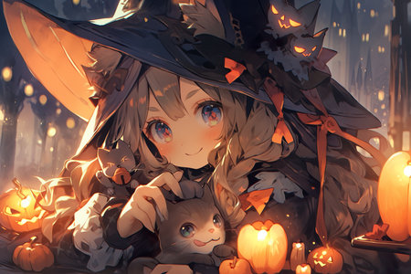 Halloween poster, halloween poster for kids ,anime style ,AI illustration, digital, virtual, generativeの素材