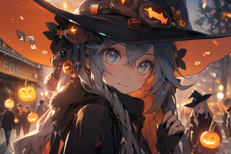 Halloween poster, halloween poster for kids ,anime style ,AI illustration, digital, virtual, generativeの素材