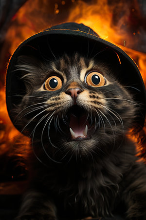 Halloween poster, featuring a funny witch and her mischievous black cat, casting spells and creating Halloween mischief ,AI illustration, digital, virtual, generativeの素材