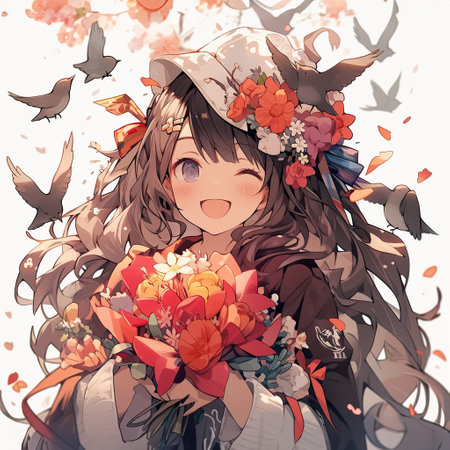 Anime girls are beautiful, cute, and full of cheer, capturing hearts with their charm and vibrant personalities ,AI illustration, digital, virtual, generativeの素材