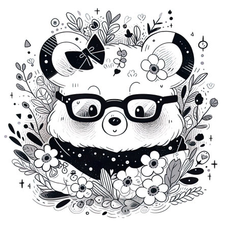 cute cartoon bear wearing glasses , art drawings for kids, cute bears and other cartoon designs ,drawing coloring page, in the style of kawaii street art, Generative Aiの素材