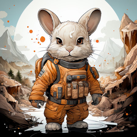 Cute astronaut bunny, a bunny in space outfit in a rock, in the style of highly detailed illustrations, adventure themed , Generative Aiの素材