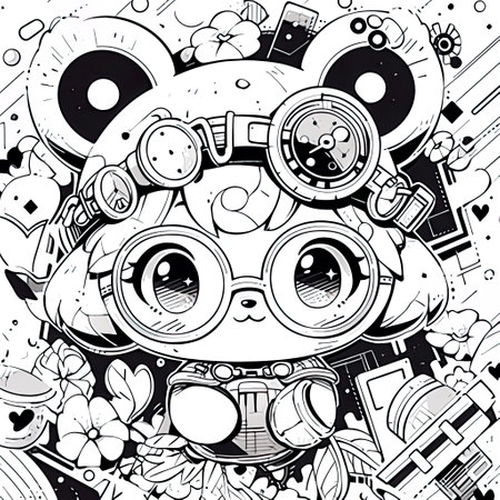 cute cartoon bear wearing glasses , art drawings for kids, cute bears and other cartoon designs ,drawing coloring page, in the style of kawaii street art, Generative Aiの素材