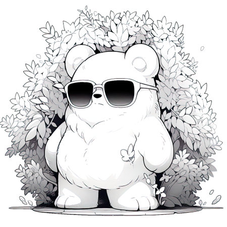 cute cartoon bear wearing glasses , art drawings for kids, cute bears and other cartoon designs ,drawing coloring page, in the style of kawaii street art, Generative Aiの素材