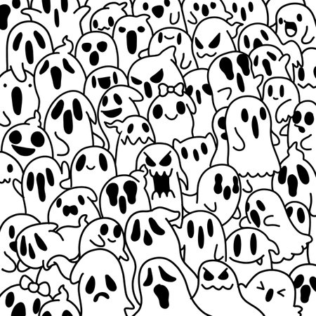 Ghost Collection, Ghost Silhouette Set, and Doodle Style Vector Illustrations for Halloweenのイラスト素材