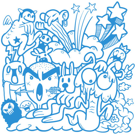 illustration of Doodle cute Monster background ,Hand drawing Doodleのイラスト素材