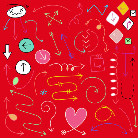 Gather hand-drawn arrows. Simple arrows placed alone on a white background. marks with an arrow. Bow paintのイラスト素材