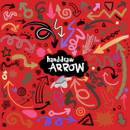Gather hand-drawn arrows. Simple arrows placed alone on a white background. marks with an arrow. Bow paintのイラスト素材