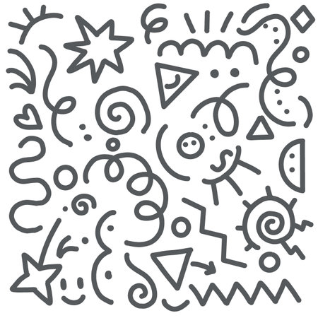 Fun pattern of doodle lines. Kids' minimalist art backgrounds or current trends in design using simple shapes.simple, scribbled background atmosphereのイラスト素材