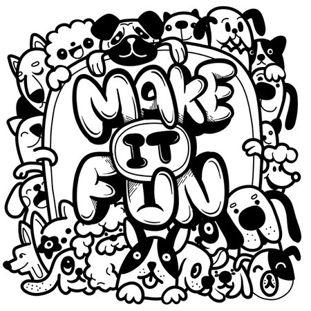 Collection of cute dogs. Set of doodle pets on a white background. Hand drawn illustration with black and white dogs ,Hand drawing Doodleのイラスト素材