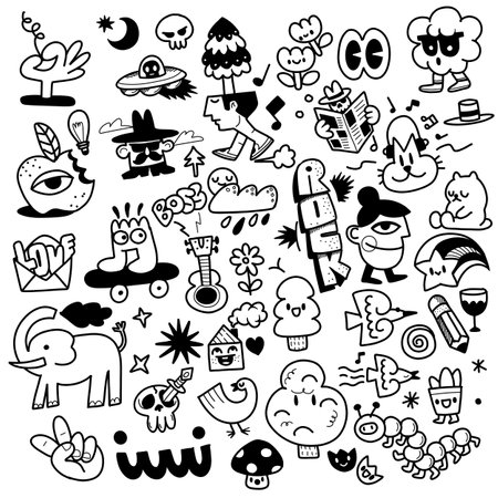 cute hand drawn doodle  set, love, cute thing ,cute animals  and creative design  collection ,Illustrationのイラスト素材