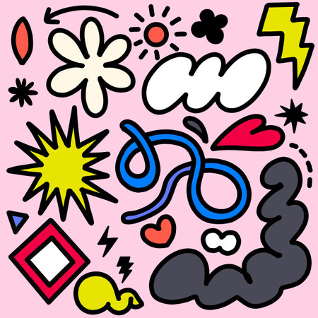 Fun pattern of colored lines. Kids' minimalist art backgrounds or current trends in design using simple shapes.simple, scribbled background atmosphere, Vectorのイラスト素材