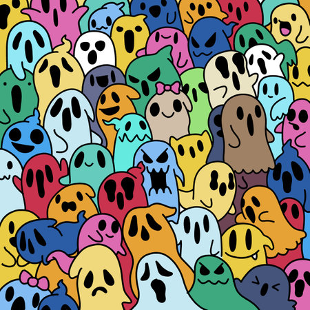 Ghost Collection, Ghost Silhouette Set, and Doodle Style Vector Illustrations for Halloweenのイラスト素材