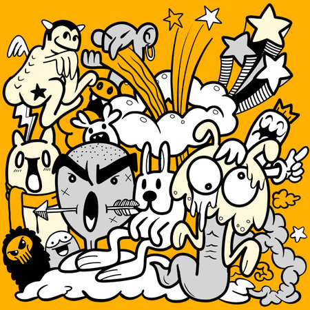 illustration of Doodle cute Monster background ,Hand drawing Doodleのイラスト素材