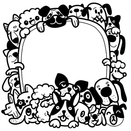 Collection of cute dogs. Set of doodle pets on a white background. Hand drawn illustration with black and white dogs ,Hand drawing Doodleのイラスト素材