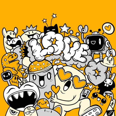illustration of Doodle cute Monster background ,Hand drawing Doodleのイラスト素材