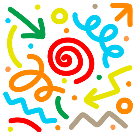 Fun pattern of colored lines. Kids' minimalist art backgrounds or current trends in design using simple shapes.simple, scribbled background atmosphere, Vectorのイラスト素材