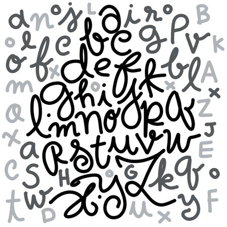 hand drawn alphabet in ink. Writing in English by hand. isolated typeface group on a white backgroundのイラスト素材