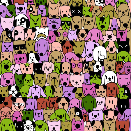 Collection of cute dogs. Set of doodle pets on a white background. Hand drawn illustration with black and white dogs ,Hand drawing Doodleのイラスト素材