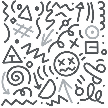 Fun pattern of doodle lines. Kids' minimalist art backgrounds or current trends in design using simple shapes.simple, scribbled background atmosphereのイラスト素材