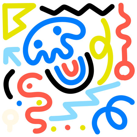 Fun pattern of colored lines. Kids' minimalist art backgrounds or current trends in design using simple shapes.simple, scribbled background atmosphere, Vectorのイラスト素材