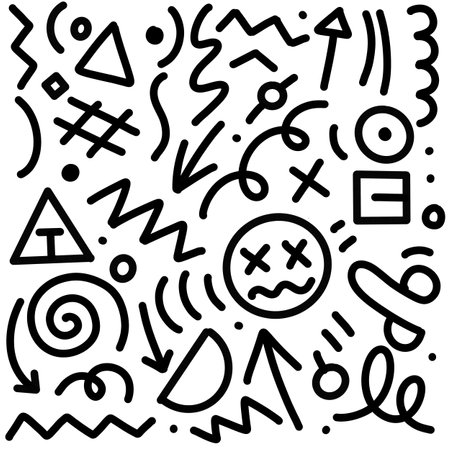 Fun pattern of doodle lines. Kids' minimalist art backgrounds or current trends in design using simple shapes.simple, scribbled background atmosphereのイラスト素材