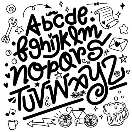 hand drawn alphabet in ink. Writing in English by hand. isolated typeface group on a white backgroundのイラスト素材