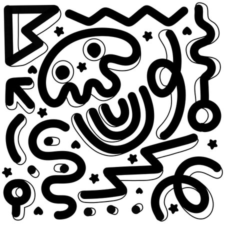 Fun pattern of doodle lines. Kids' minimalist art backgrounds or current trends in design using simple shapes.simple, scribbled background atmosphereのイラスト素材