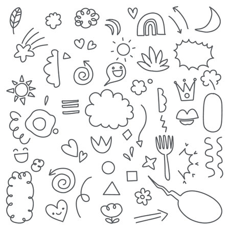 cute hand drawn doodle  set, love, cute thing ,cute animals  and creative design  collection ,Illustrationのイラスト素材