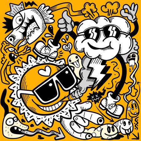 Illustration minimal color of Doodle cute Monster background ,Hand drawing Doodleのイラスト素材