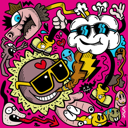 Illustration colorful of Doodle cute Monster background ,Hand drawing Doodleのイラスト素材