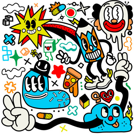 Illustration colorful of Doodle cute Monster background ,Hand drawing Doodleのイラスト素材