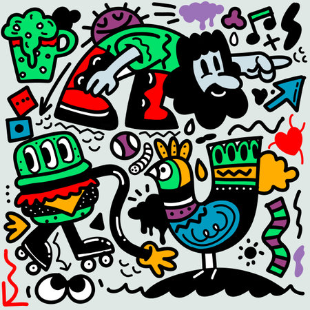 Illustration colorful of Doodle cute Monster background ,Hand drawing Doodleのイラスト素材