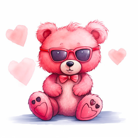 Cute Cartoon Teddy Bear Holding red heart illustrationの素材