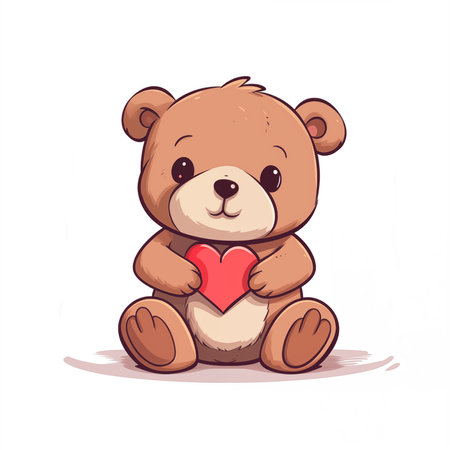 Teddy bear , illustration of a cute cartoon  teddy bear  Holding red heart illustrationの素材