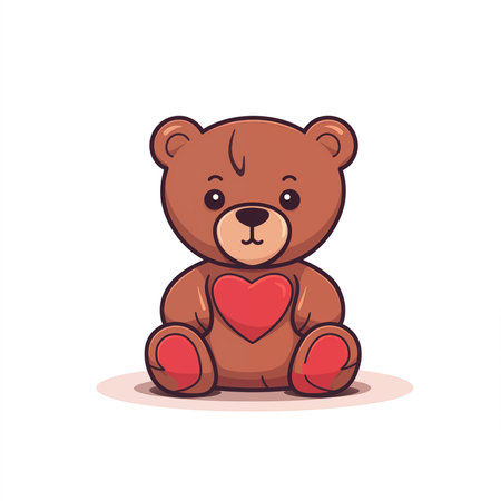 Teddy bear , illustration of a cute cartoon  teddy bear  Holding red heart illustrationの素材