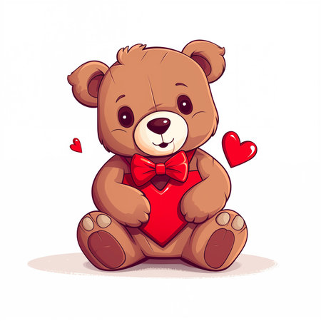 Teddy bear , illustration of a cute cartoon  teddy bear  Holding red heart illustrationの素材