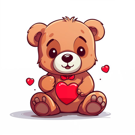 Teddy bear , illustration of a cute cartoon  teddy bear  Holding red heart illustrationの素材