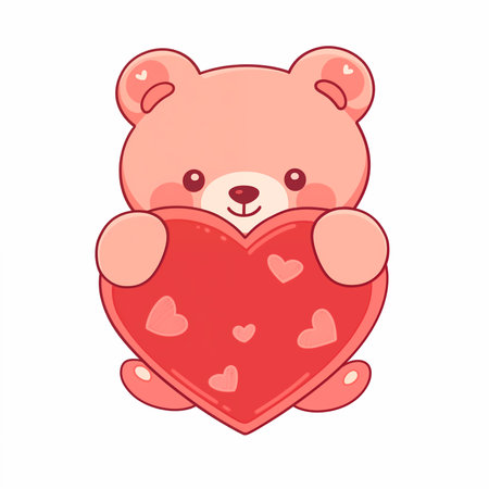 Teddy bear , illustration of a cute cartoon  teddy bear  Holding red heart illustrationの素材