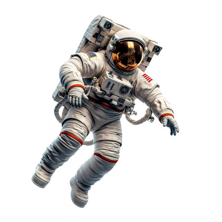 An illustration of an astronaut spaceman at a space station in outer space. Transparent spacesuits worn by astronauts for space operationsの素材