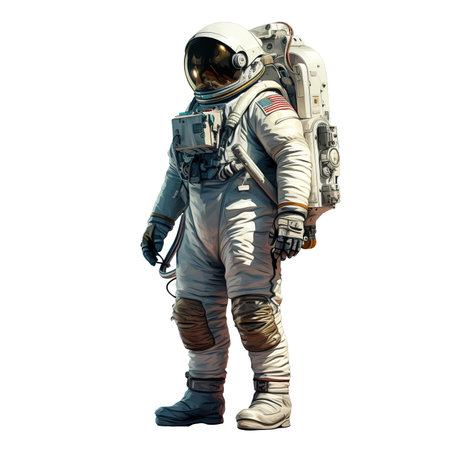 An illustration of an astronaut spaceman at a space station in outer space. Transparent spacesuits worn by astronauts for space operationsの素材