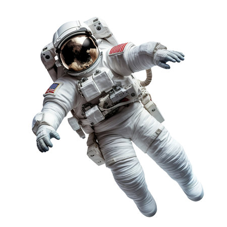 An illustration of an astronaut spaceman at a space station in outer space. Transparent spacesuits worn by astronauts for space operationsの素材