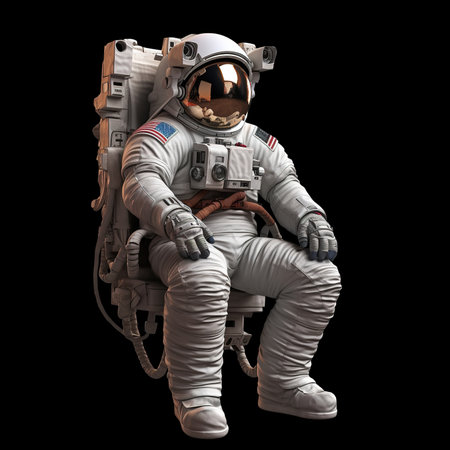 An illustration of an astronaut spaceman at a space station in outer space. Transparent spacesuits worn by astronauts for space operationsの素材